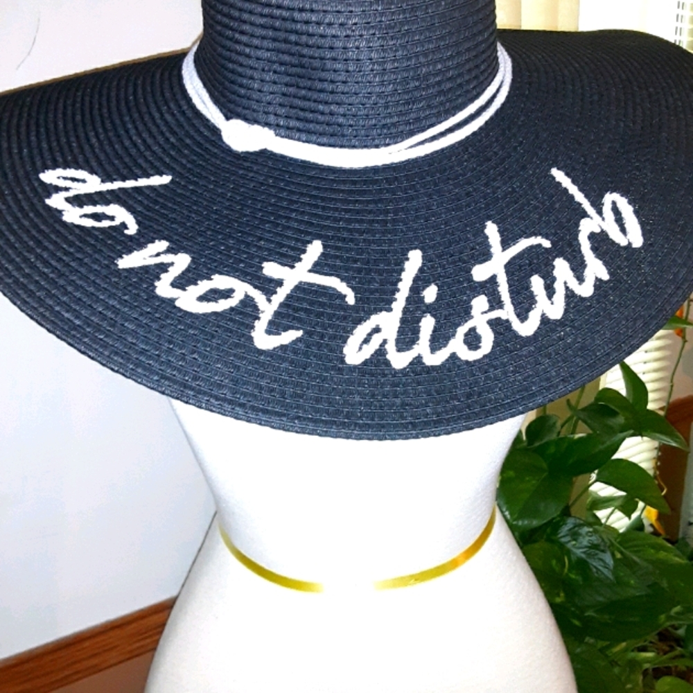 New! Do Not Disturb large floppy black sun hat